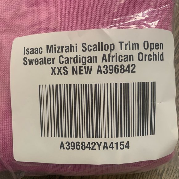 NWT ISAAC MIZRAHI SCALLOP TRIM OPEN FRONT CARDIGAN SWEATER AFRICAN ORCHID XXS - Picture 10 of 11